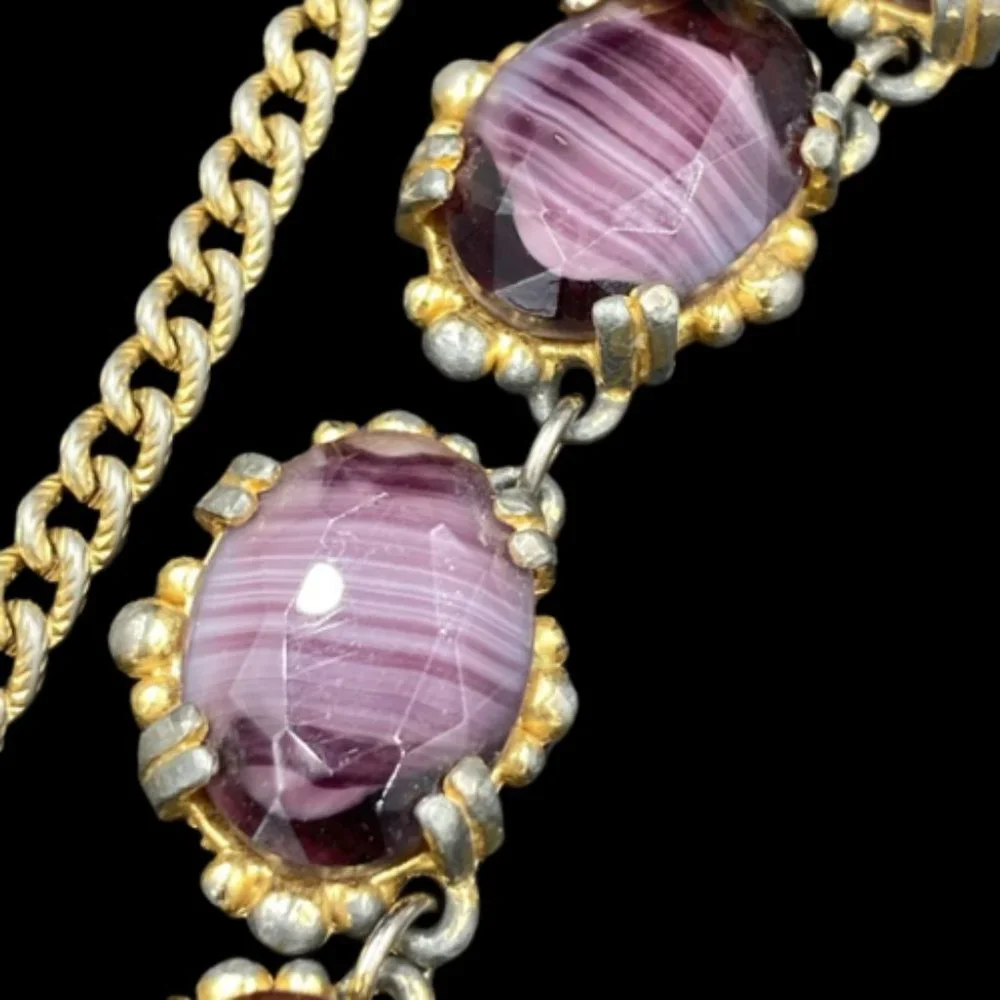 Vintage Purple Porphyr Glass Adjustable Necklace